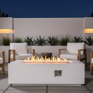 Outdoor Rectangle Propane Fire Pit Table 60 Inch, White