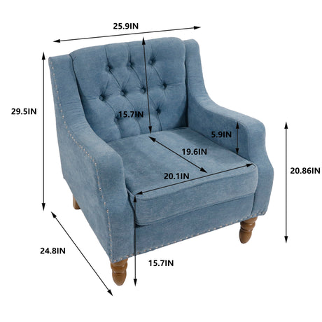 Button-Tufted Upholstered Accent Chair with Nailhead Trim and Turned Legs
