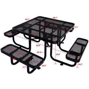 Square Outdoor Steel Picnic Table, With Umbrella Pole