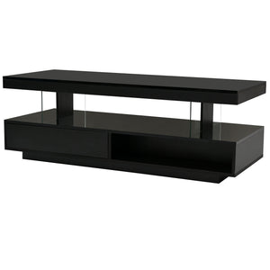 LED Coffee Table with 2 Drawers and Display Shelves - Black or White