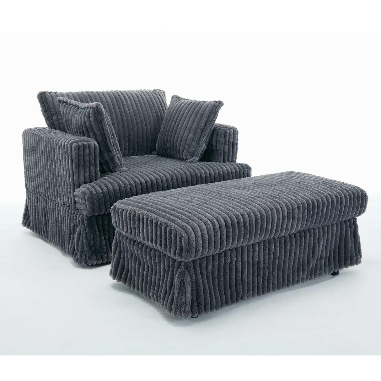 Oversized Corduroy Chaise Lounge with Ottoman in Dark Gray