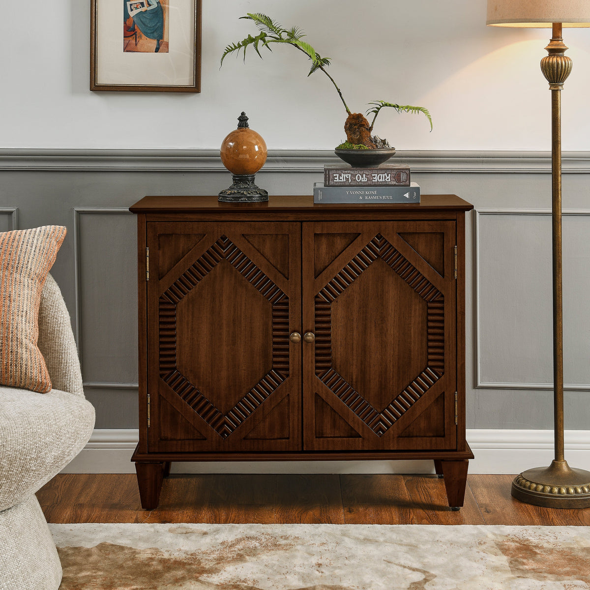 33.6' Retro Wooden Sideboard Buffet Cabinet with Storage