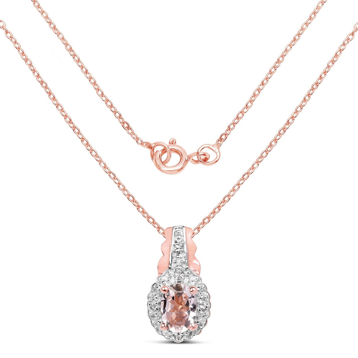 14K Rose Gold Plated 0.73 Carat Genuine Morganite & White Topaz .925 Sterling Silver Pendant