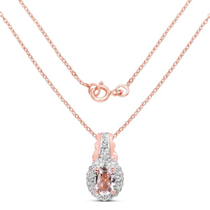 14K Rose Gold Plated 0.73 Carat Genuine Morganite & White Topaz .925 Sterling Silver Pendant