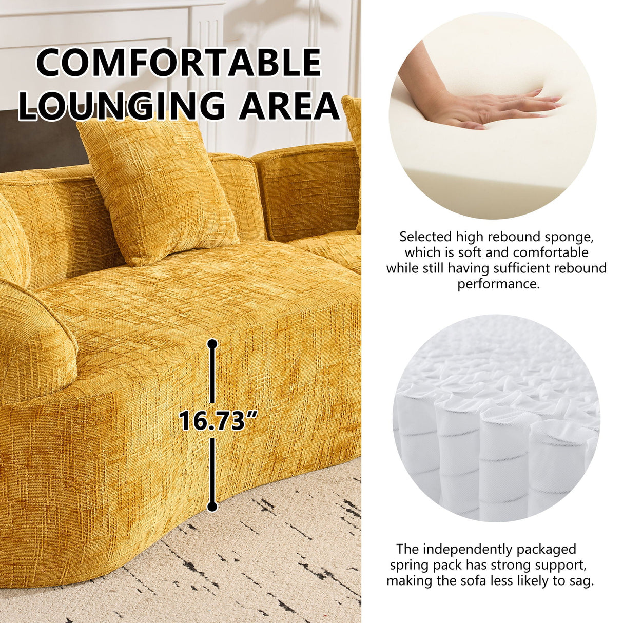 Curved Compressed Sofa, Nordic-Style Design For Living Room