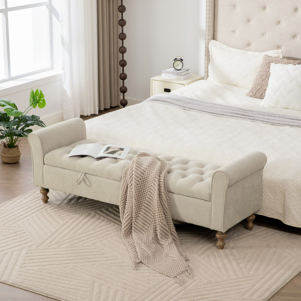 65.75" Wide Modern Upholstered Storage Bench