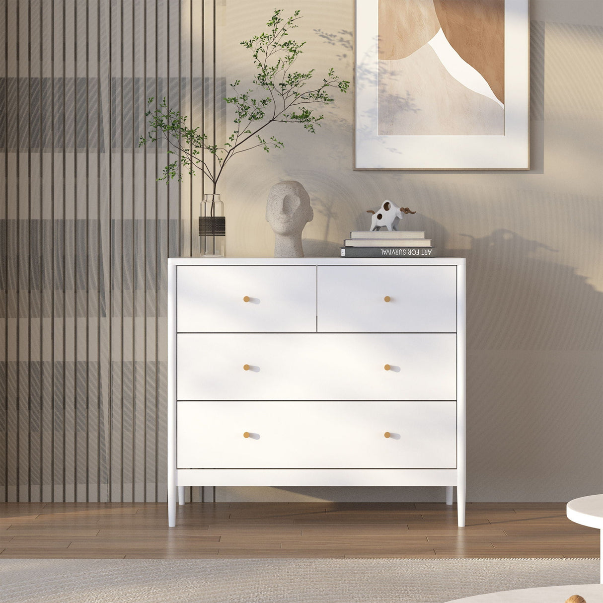 4 Drawer Kids Dresser With Antique Brass Pulls - White