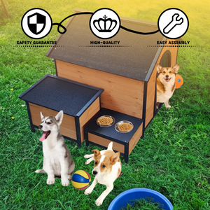 XPT088 Wearable and Strong Wooden Dog House with Metal Bowls and Toy Box