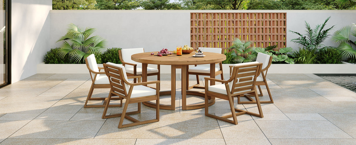 TREXM Patio Dining Table Set for 6, Round Dining Table with Cushions