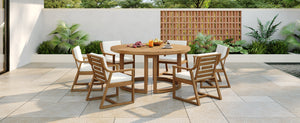 TREXM Patio Dining Table Set for 6, Round Dining Table with Cushions
