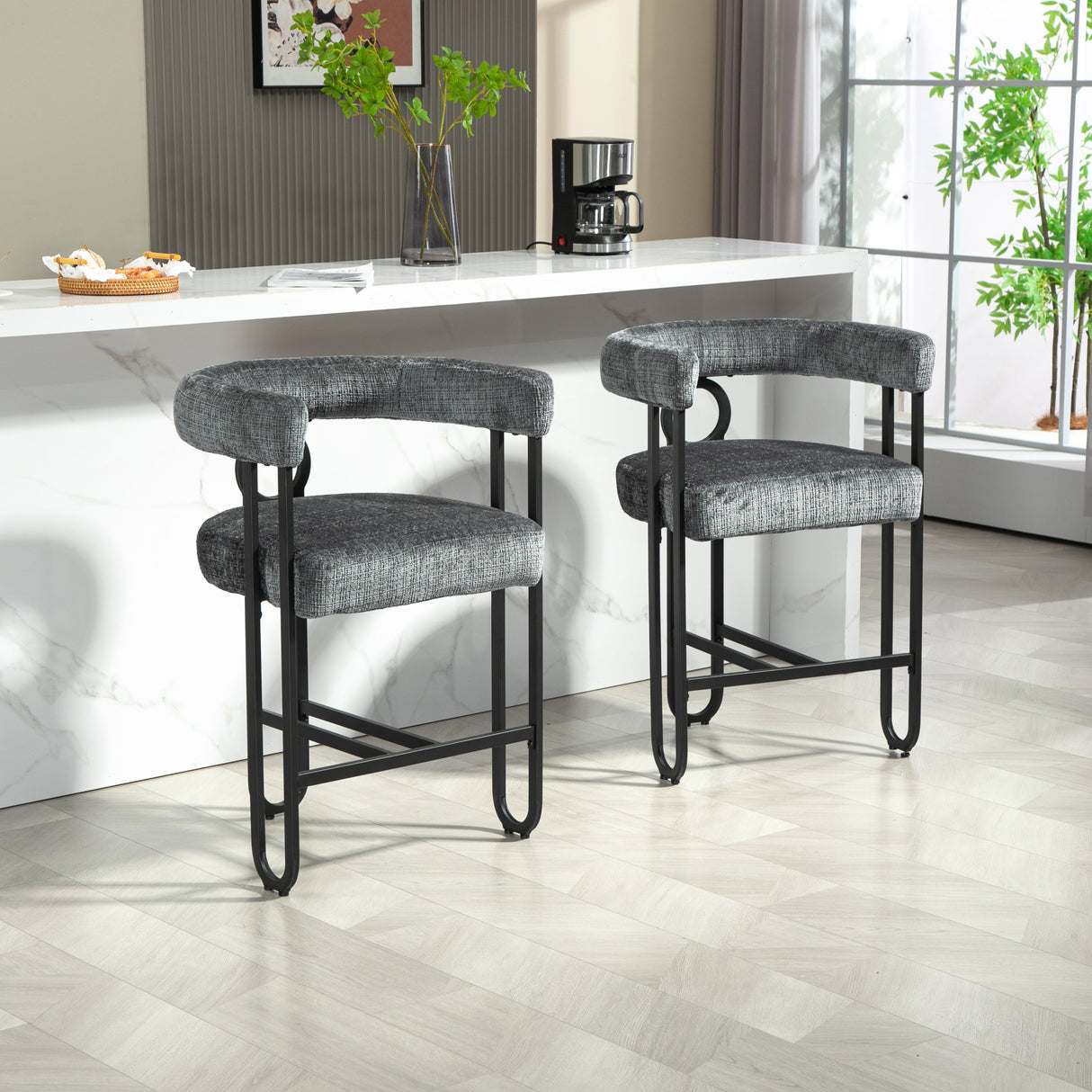 Household bar stools set of 2, modern upholstered with back