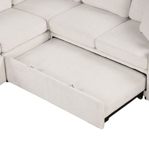 Sectional Sofa Convertible Pull-Out Bed With Storage Ottoman & USB Ports
