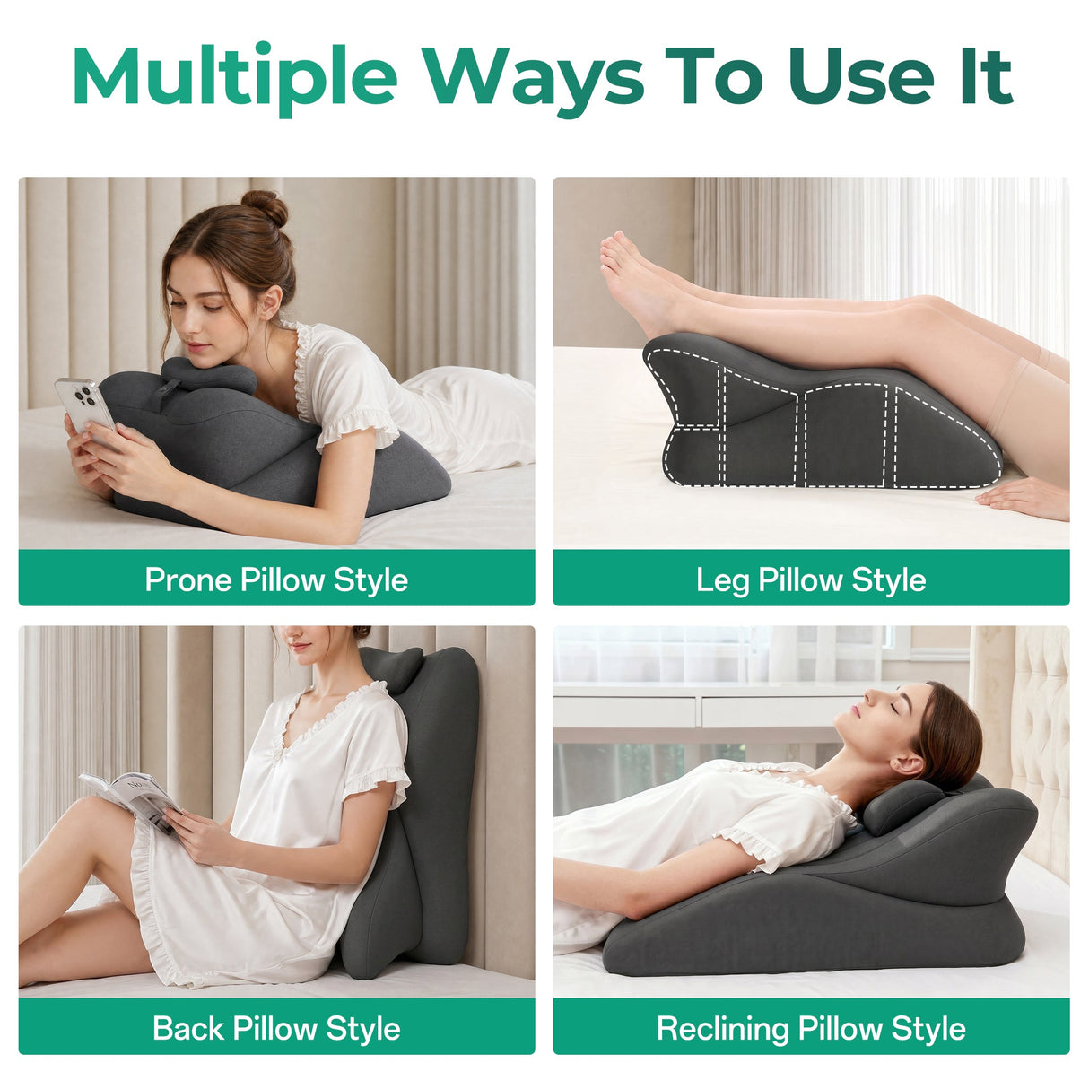 Memory Foam Ergonomic Wedge PillSex Pillow Couples Sex Toys, 27° Ergonomic Memory Foam Support Pillow, Contoured Lounger Cushion for Back & Lumbar Support, Multi-Functional Comfort Pillow(Dark grey)