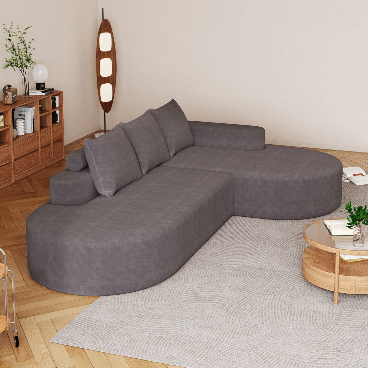 Modern Curved Sofa, L-Shaped Modular Sectional Set With 3 Pillows