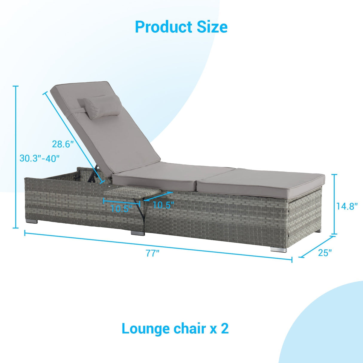 Outdoor Chaise Lounge Chair Set of 2 with Patio Pool Chairs Tanning Lounges