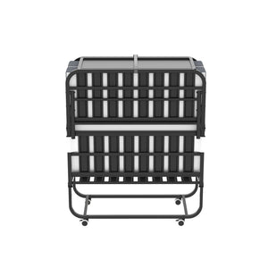 Twin Adjustable Headboard Folding Bed With Memory Foam Mattress, Heavy-Duty Frame Cot For Tall People, Portable Guest On Wheels - Black