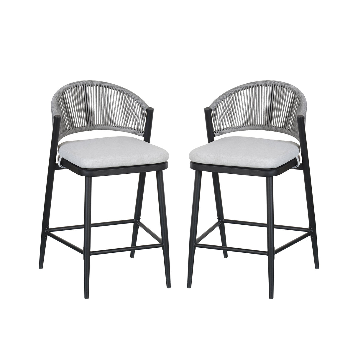 Outdoor 26' Counter Height Metal Frame Counter Stools with Scallop-shaped Backrest & Water-resistant Cushions, Set of