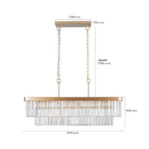 Chandeliers,Rectangular Crystal Chandelier Adjustable,E12 Modern Industrial Crystal Lights,Farmhouse Iron Ceiling Hanging Light for Kitchen Living Room Bedroom/Gold(Bulb Not Included)