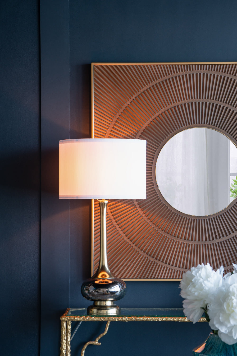 D15x29 Table Lamp with Glass Drum Shade