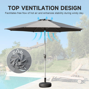 9FT Patio Umbrella, Outdoor Table Umbrella with Push Button Tilt and Crank, UV Protection Waterproof Market Sun Umbrella with 8 Sturdy Ribs for Garden, Deck, Backyard, Pool (Gray)