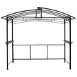Black 8 by 5 foot grill gazebo with a steel hardtop and side shelves