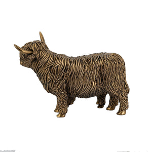 7.5x4.5x5.5' Lifelike Polyresin Highland Cow and Calf Statue with Rich Bronze Finish