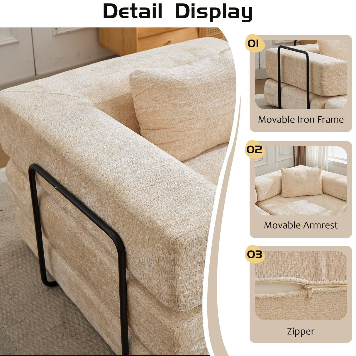 Convertible Floor Sofa Bed, Boneless Modular Sectional Sofa For Living Room