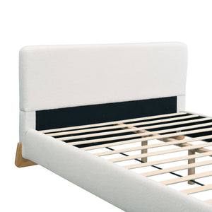 Elegant Boucle Upholstered Bed With Solid Wood Feet