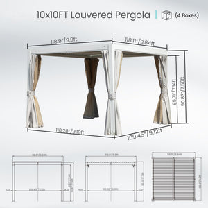 10x10 FT Outdoor Louvered Pergola with Adjustable Louvers