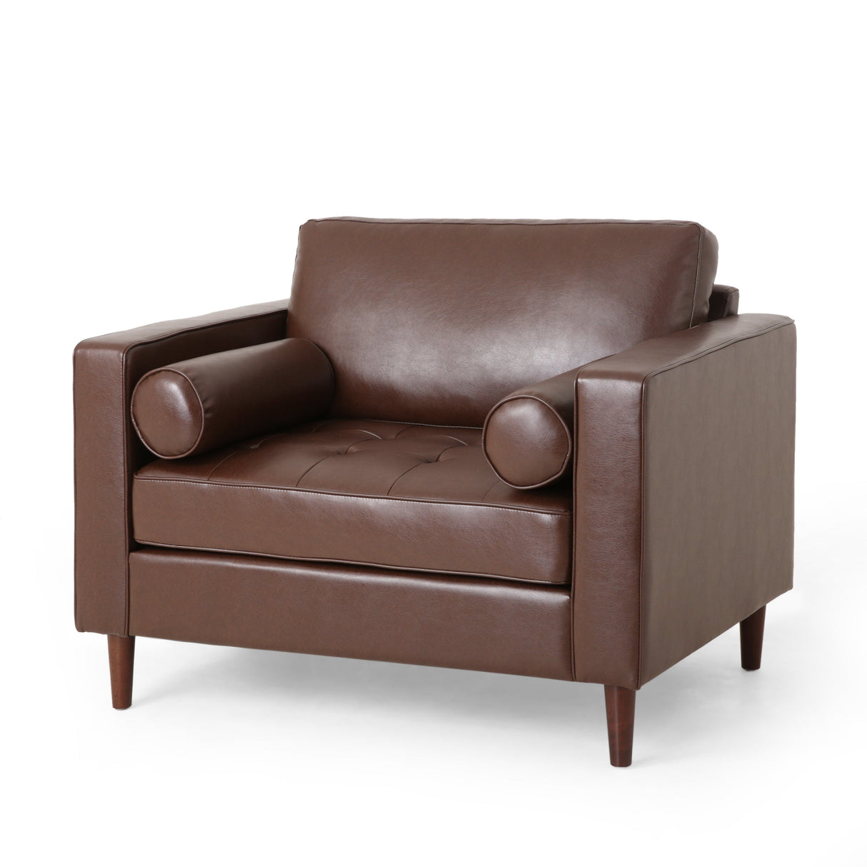 Sophisticated Club Chair with Relaxing Comfort in Dark Brown Faux Leather and Birch Wood