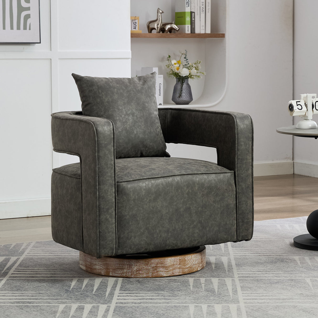 Fernleigh Swivel Accent Open Back Barrel Chair With Weathered Base