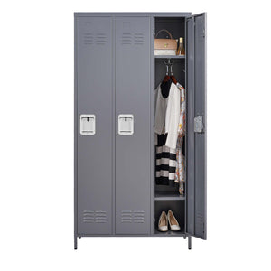 3 Door Lockers With Lock For Home, Gym, Office, School, And Garage - Gray