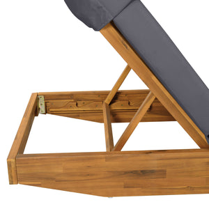 Modern Acacia Wood Outdoor Chaise Lounge with Adjustable Headrest