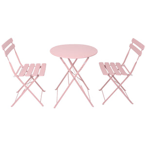 3 Pieces Patio Bistro Balcony Metal Chair Table Set - Pink
