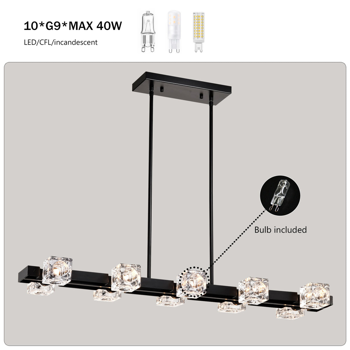 Rectangle Chandelier for Dining Room, 10-Light