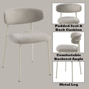 Light Gray Side Chair Set of 2 with Upholstered Seat and Metal Frame