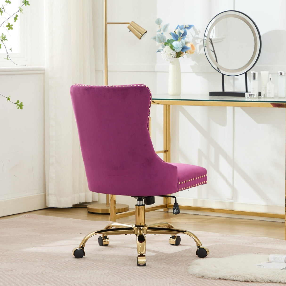 Office Chair Modern Velvet Upholstered Tufted Button Purple
