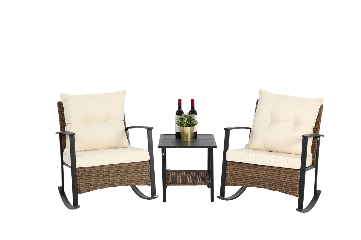 Candace 3 Piece Wicker Outdoor Rocking Chairs Bistro Set