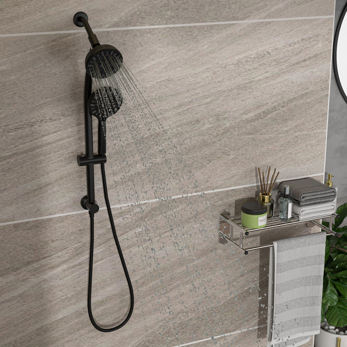 Multi Function Dual Shower Head Shower System With 4.7" Rain Showerhead, 7 Function Hand Shower, Adjustable Slide Bar