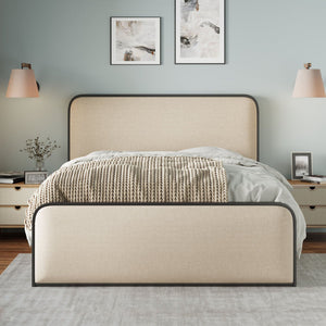 Modern Bed with Curved Upholstered Headboard and Footboard