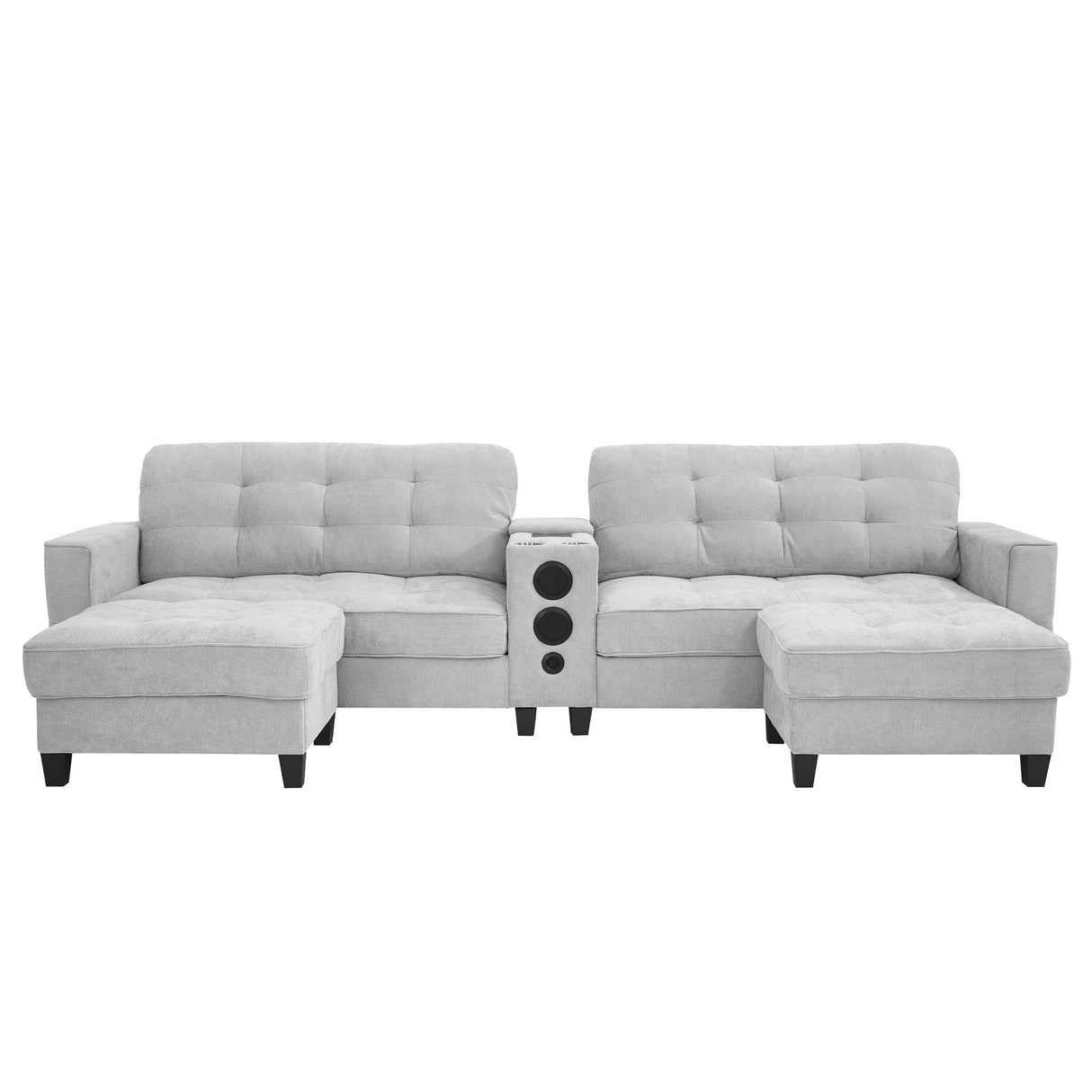 Modern Sectional Sofa U-Shaped With Movable Ottomans, Bluetooth Speakers, LED Lights And Modular Storage
