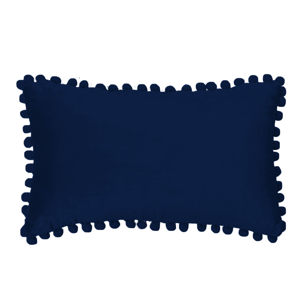 12''x20'' Velvet Pom-Pom lumbar support Throw Pillow | 7 Colors – Soft & Playful Ball Trim Design | Chic Lumbar & Accent Pillow | Insert Included