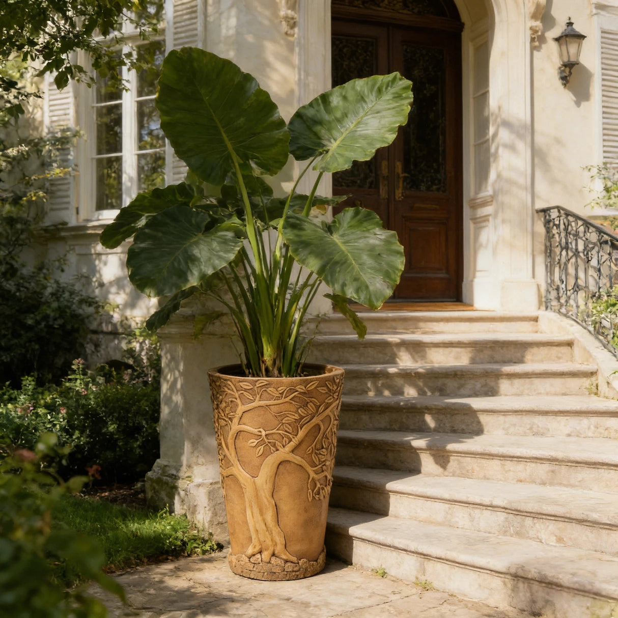 Tall Antique Bronze Tree-Embossed MGO Planter