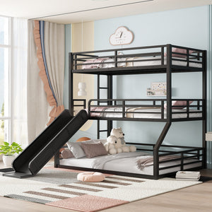 Twin Over Twin Over Full Bunk Bed with Slide
