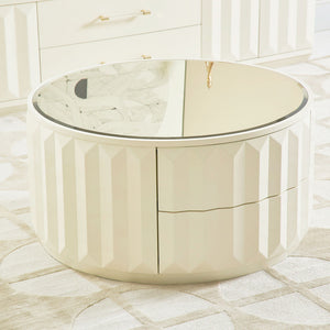 Facino - Round Storage Coffee Table - White Birch