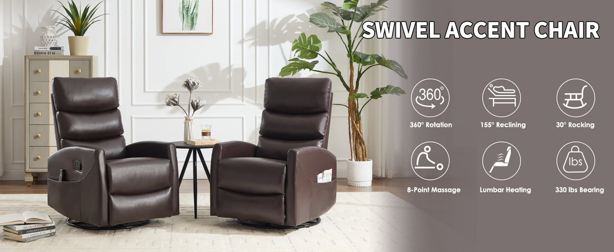 Heat Massage Manual Recliner Chair with Rocker and Swivel