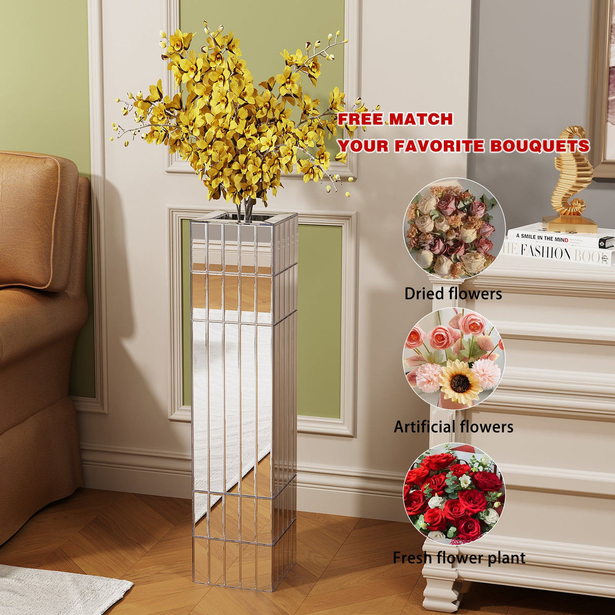 Tall Floor Vase 29.92" Mirrored Floor Vase for Home Decor