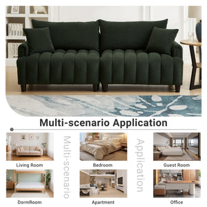 83'' Futon Sofa Bed with Polyester Fabric and 2 Pillows - Dark Green