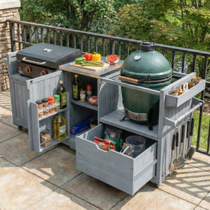 K&K 80.5' Outdoor Kitchen Island for Big Green Egg & Blackstone Griddle
