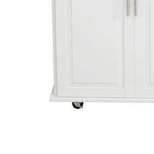 Kitchen Island Cart With 2 Door Cabinet, 3 Drawers, Spice Rack & Towel Rack - White